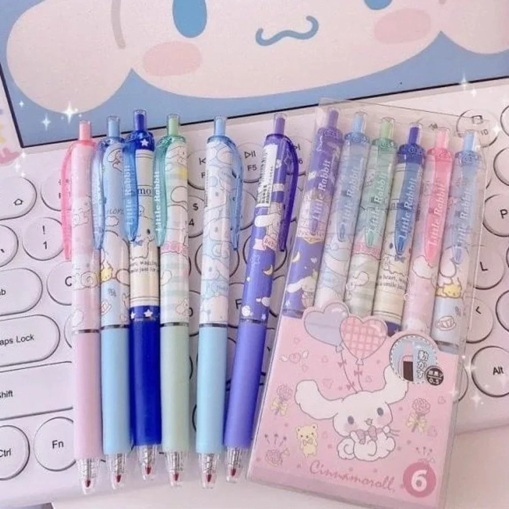 Sanrio Cinnamoroll 6 Piece Retractable Gel Pen Set 0.5mm Black Ink Kawaii Pastel